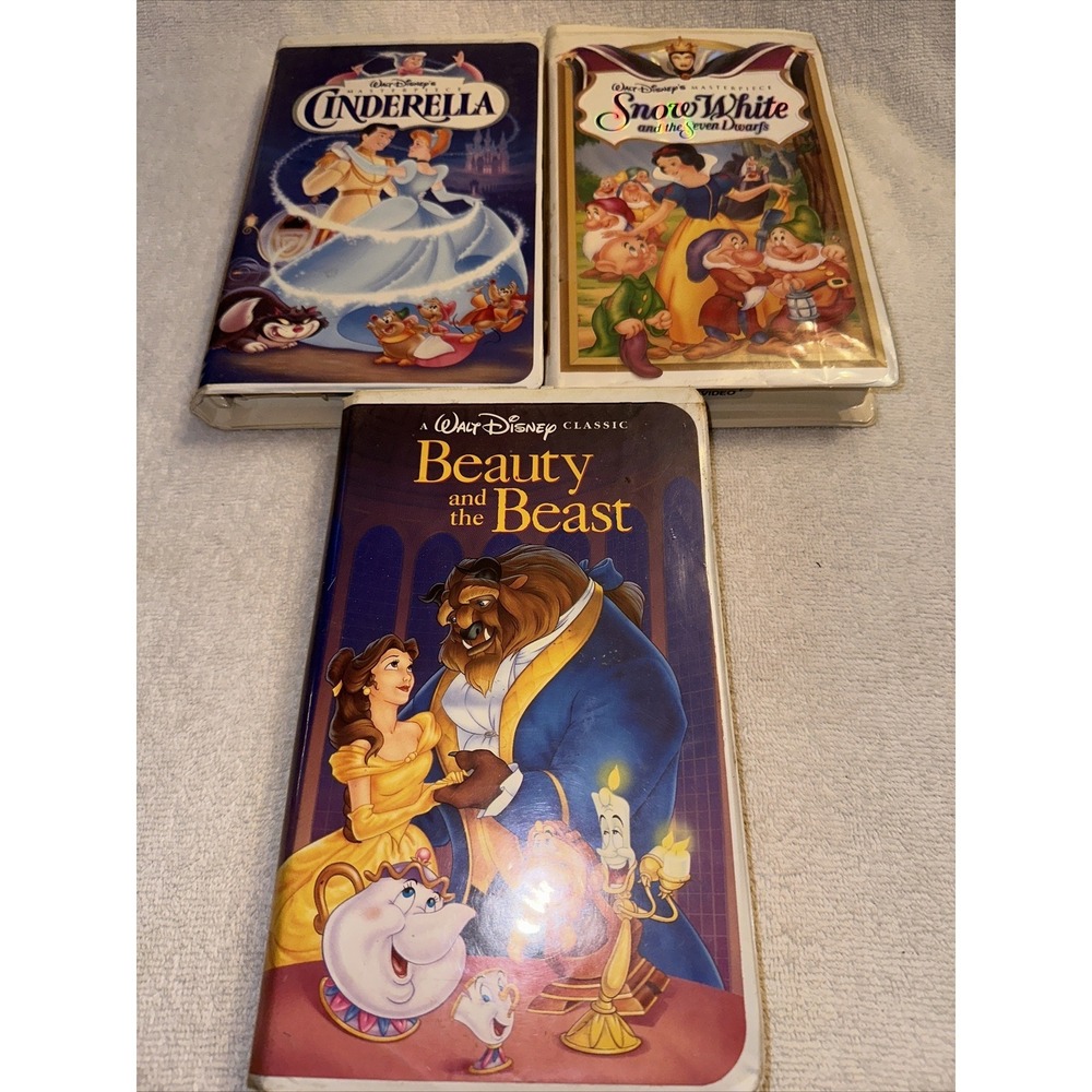 Cinderella Snow White Beauty Beast Vhs Lot Black Diamond Edition Beauty Beast